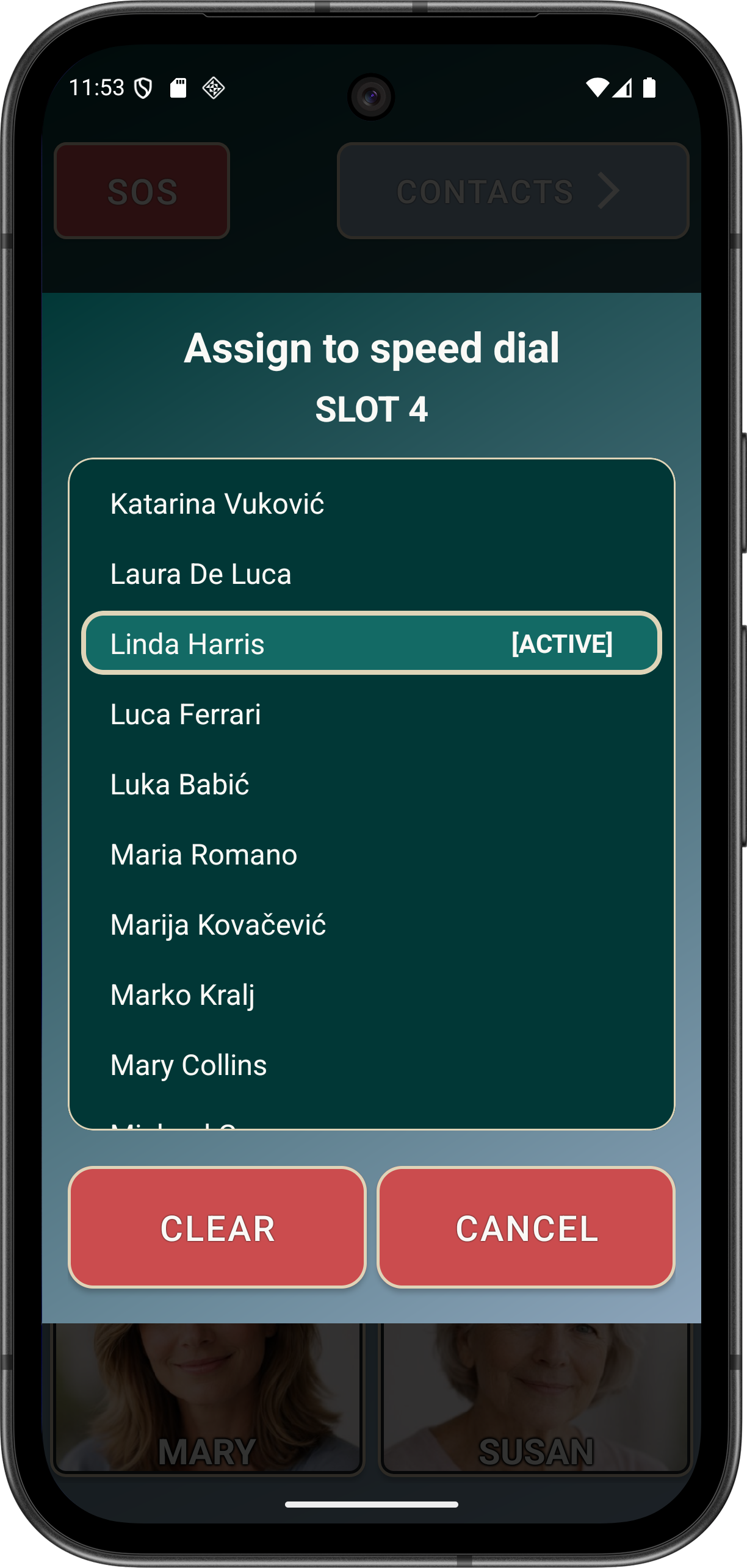Long press on an Elder Dialler speed-dial button to assign or clear the contact.