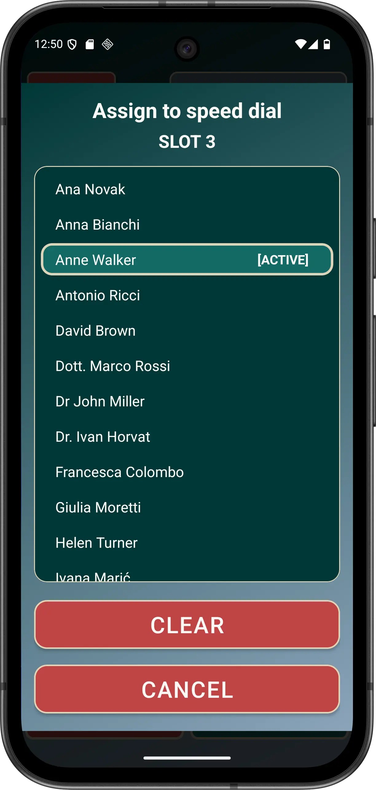 Illustrative long-press assignment from an Elder Dialler speed-dial position.