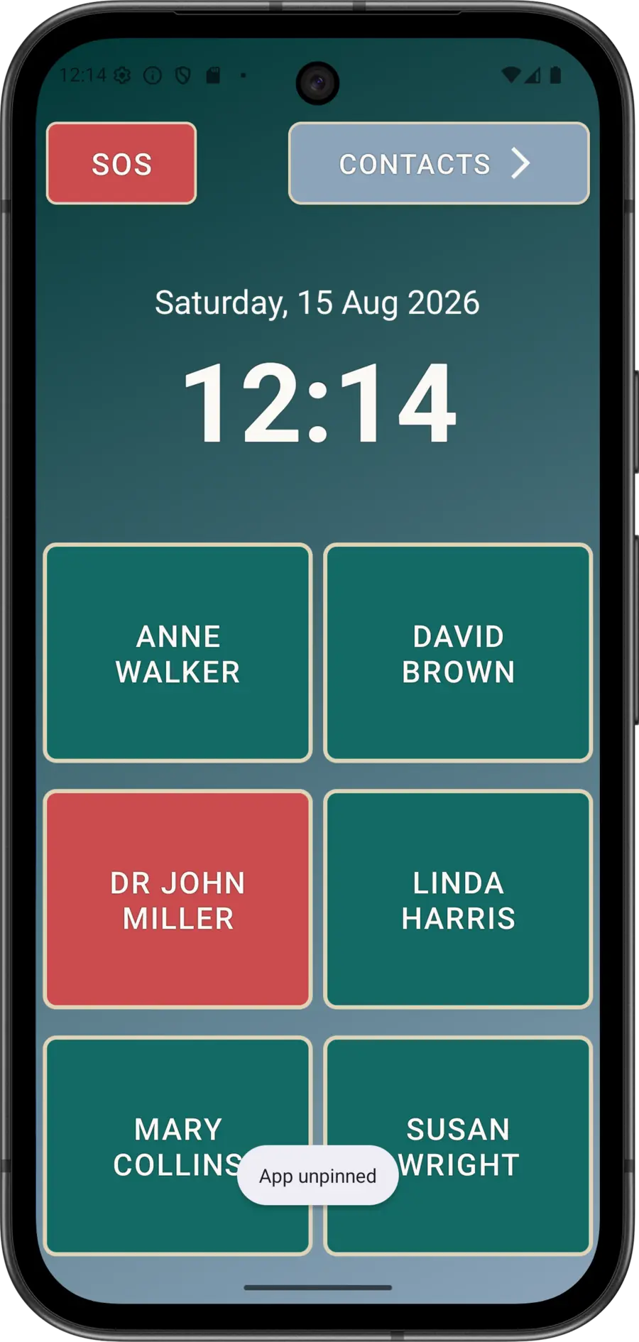 Elder Dialler help shown after the clock is pressed and held for five seconds.